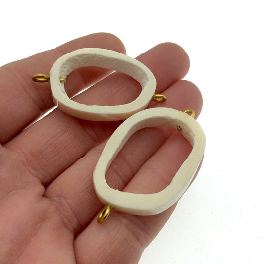 White/Ivory Vertebrae Slice Oval Shaped Natural Bone Focal Connector - 25mm x 48mm Approximately - Sold Individually