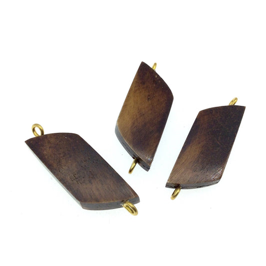 Brown Wavy Rectangle Shaped Natural Bone Focal Connector - 15mm x 40mm Approximately - Sold Individually