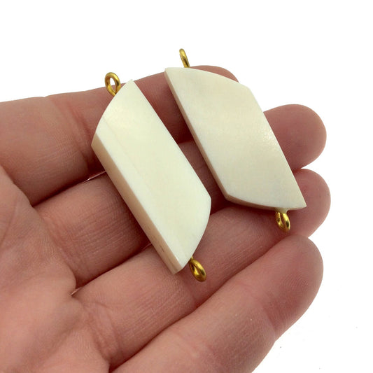 White/Ivory Wavy Rectangle Shaped Natural Bone Focal Connector - 15mm x 40mm Approximately - Sold Individually