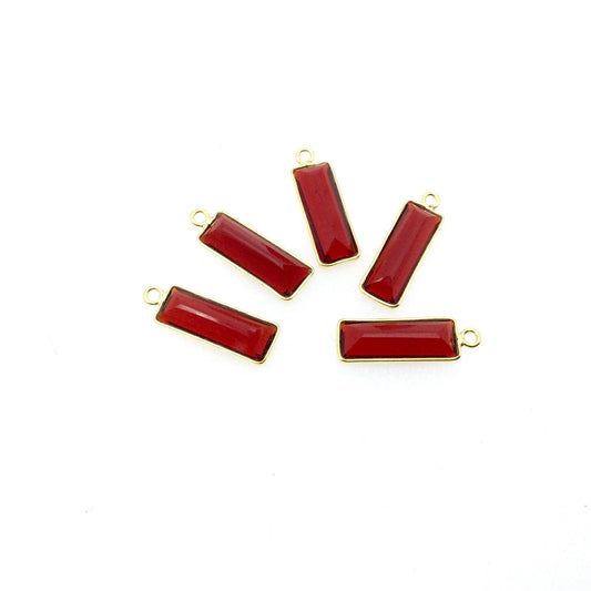 Gold Vermeil Faceted Cut Stone Rectangle Shaped Deep Red (Lab Created) Quartz Bezel Pendant- Measuring 5mm x 15mm - Sold Per Piece