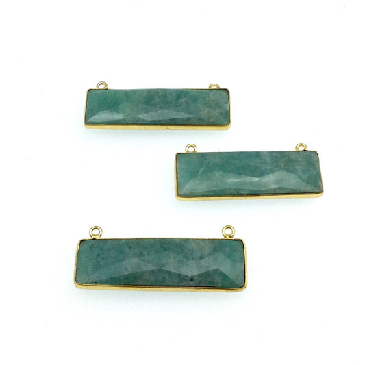 Gold Plated Faceted Amazonite Rectangle/Bar Shaped Bezel Connector - ~ 12mm x 40mm - Sold Individually, Chosen Randomly