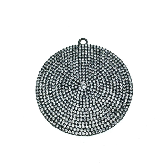 Gunmetal Plated CZ Cubic Zirconia Inlaid Disc/Circle Shaped Copper Pendant - Measuring 43mm x 43mm