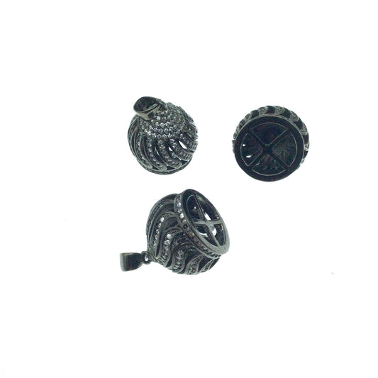 Gunmetal Plated CZ Cubic Zirconia Crown Shaped Copper Tassel Cap Pendant - Measures 14mm x 15mm - Sold Individually, RANDOM