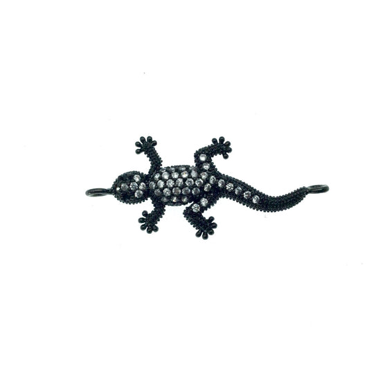 Gunmetal Plated CZ Cubic Zirconia Lizard Shaped Copper Connector - Measures 30mm, Approx. - Sold Individually, RANDOM