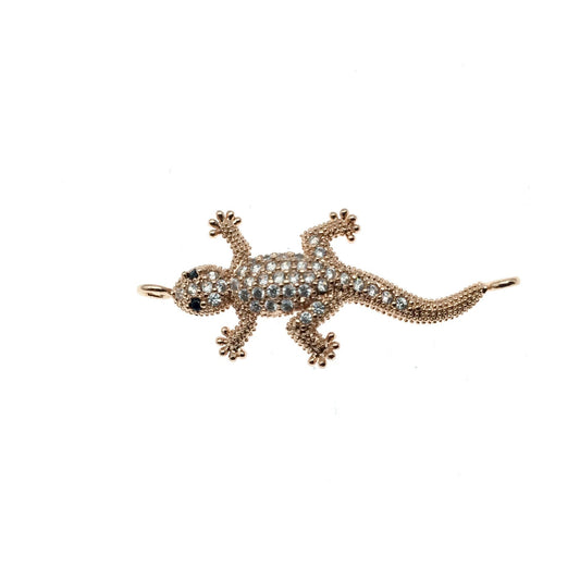 Rose Gold Plated CZ Cubic Zirconia Lizard Shaped Copper Connector - Measures 30mm, Approx. - Sold Individually, RANDOM