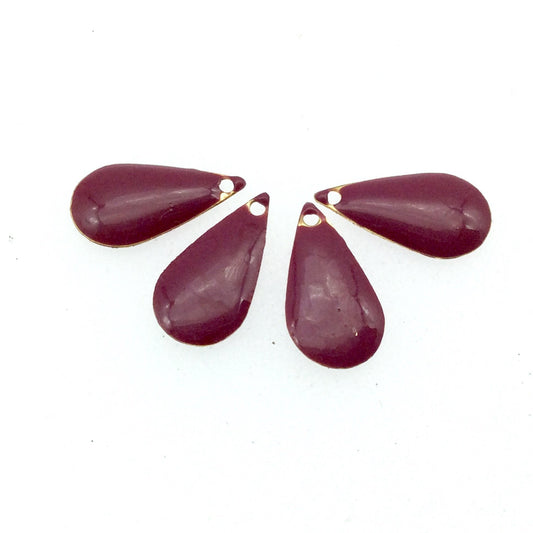 9mm x 15mm Two-Sided Deep Rose Enamel Brass Handmade Teardrop Pendant/Charm With Top Drilled Hole - Sold In Packs of Four Pieces