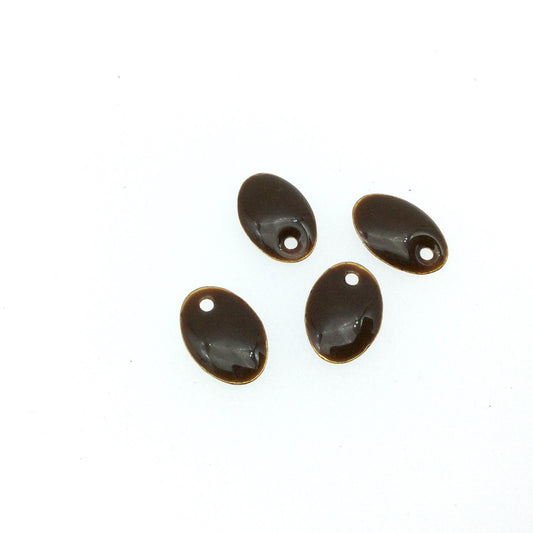 8mm x 12mm Two-Sided Chocolate Brown Enamel Brass Handmade Oval Pendant/Charm With Top Drilled Hole - Sold In Packs of Four Pieces