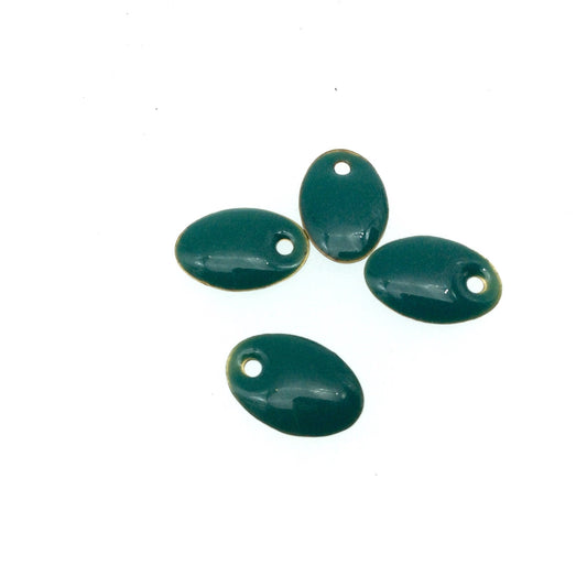 8mm x 12mm Two-Sided Deep Teal Enamel Brass Handmade Oval Pendant/Charm With Top Drilled Hole - Sold In Packs of Four Pieces