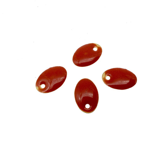8mm x 12mm Two-Sided Orange Red Enamel Brass Handmade Oval Pendant/Charm With Top Drilled Hole - Sold In Packs of Four Pieces