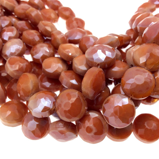 Chinese Crystal 14mm Glossy Finish Faceted Opaque Light burnt orange Round/Coin Beads - Sold by 12" Strands (Approx. 22 Beads) - (CC140-7)