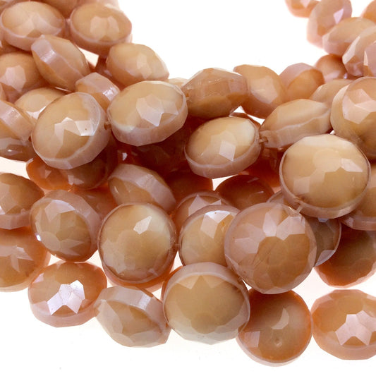14mm Glossy Finish Faceted Opaque Light Peach Round/Coin Chinese Crystal Beads - Sold by 12" Strands (Approx. 22 Beads) - (CC140-7)