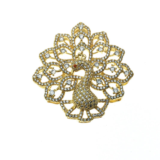 Gold Plated CZ Cubic Zirconia Inlaid Fancy Peacock Copper Slider - Measures 40mm x 40mm, Approx. - Sold Individually, RANDOM