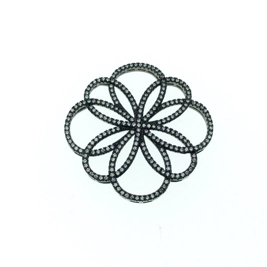Gunmetal Plated CZ Cubic Zirconia Flower of Life Shaped Copper Connector - Measures 36mm x 36mm - Sold Individually, RANDOM