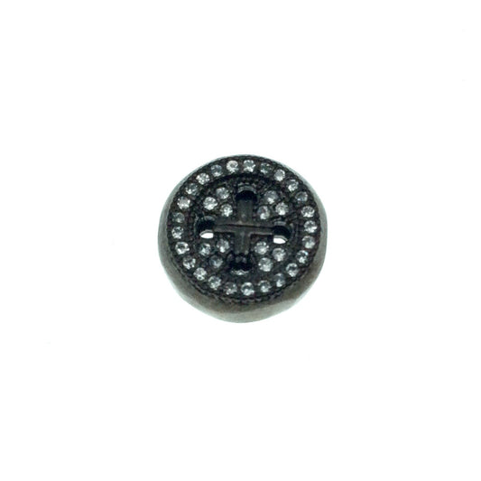 Gunmetal Plated CZ Cubic Zirconia Round Button Shaped Copper Bead - Measures 10mm. - Sold Individually, RANDOM