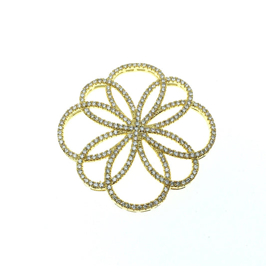 Gold Plated CZ Cubic Zirconia Flower of Life Shaped Copper Connector - Measures 36mm x 36mm - Sold Individually, RANDOM