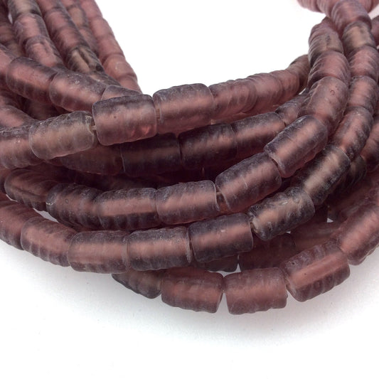 18mm x 22mm Matte Purple Spiral Textured Barrel Shaped Indian Beach/Sea Beadlanta Glass Beads - Sold by 15" Strands - Approx 32 Beads