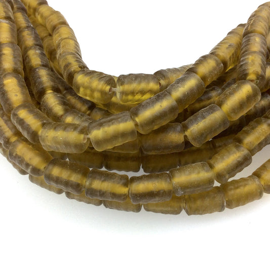 14mm x 16mm Matte Golden Yellow Textured Barrel (Beehive) Shaped Indian Beach/Sea Beadlanta Glass Beads - Sold by 15" Strands - ~ 36 Beads