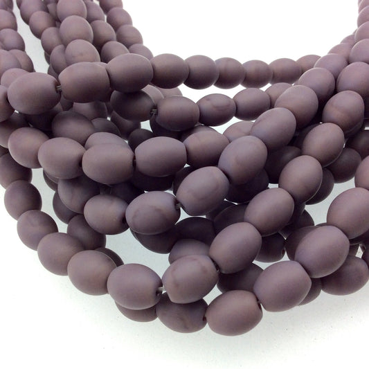 8mm x 10mm Matte Plum Purple Oval Shaped Indian Beach/Sea Beadlanta Glass Beads - Sold by 15" Strand - ~38 Beads per Strand