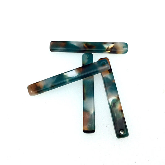 5mm x 35mm Semi-Transparent Teal/White/Gold/Black Skinny Stick Shaped Resin Pendant with One Hole- Sold in Pack of Four