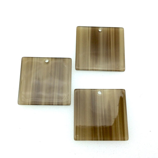 30mm x 30mm Semi-Opaque Beige/Brown/Gray Square Shaped Resin Acrylic Pendant with One Hole - Sold in Pack of Two