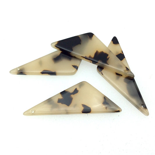 15mm x 42mm Opaque Beige/Black Long Triangle Shaped Resin Acrylic Pendant with One Hole - Sold in Pack of Four