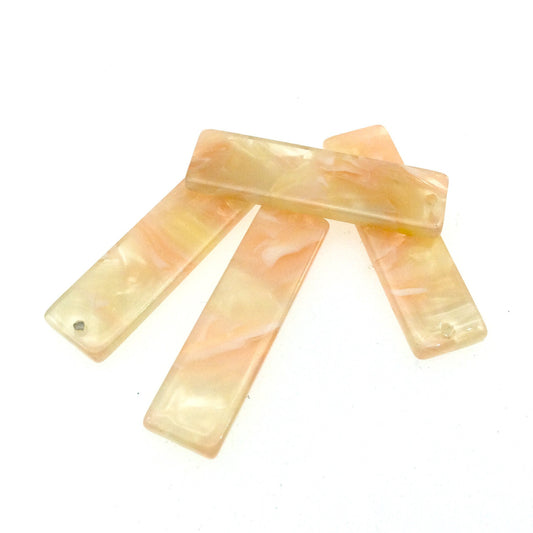 10mm x 35mm Opaque Beige/Pink Long Rectangle Shaped Resin Acrylic Pendant with One Hole - Sold in Pack of Four