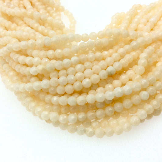 4mm Faceted Dyed Blush Beige Natural Jade Round/Ball Shaped Beads - Sold by 14.5" Strands (Approx. 90 Beads) - Semi-Precious Gemstone