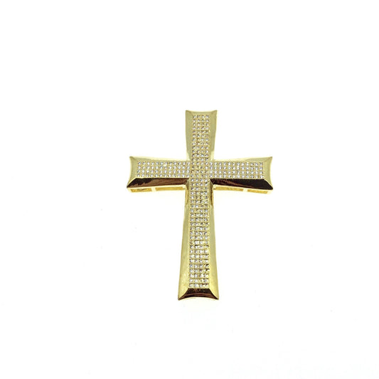 Gold Plated CZ Cubic Zirconia Large Cross Shaped Copper Slider - Measures 40mmx 53mm, Approx. - Sold Individually, RANDOM