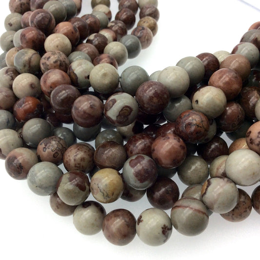 10mm Glossy Natural Owyhee Jasper Round/Ball Shaped Beads with 1mm Holes - Sold by 15.25" Strands (Approx. 38 Beads) - Quality Gemstone