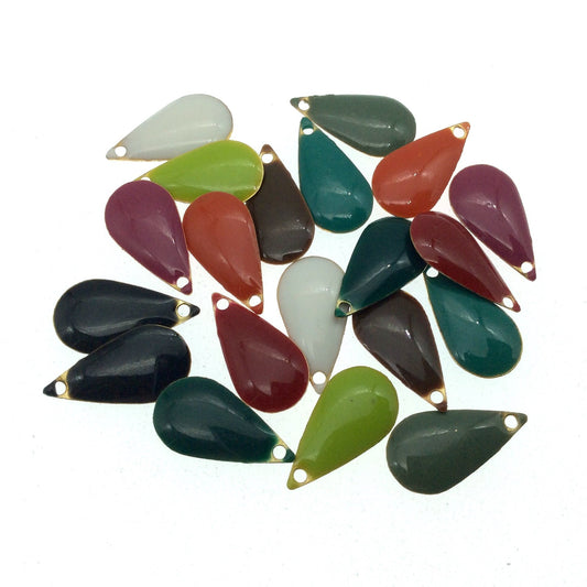 BULK LOT of Twenty Assorted Teardrop Shape Two-Sided Beadlanta Enameled Brass Pendants/Charms - Approx. 10mm x 15mm, Two of Each Color