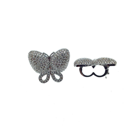 Silver Plated CZ Cubic Zirconia Inlaid Clear Butterfly Bolo Slide Copper - Measures 23mm x 28mm, Approx. - Sold Individually, RANDOM