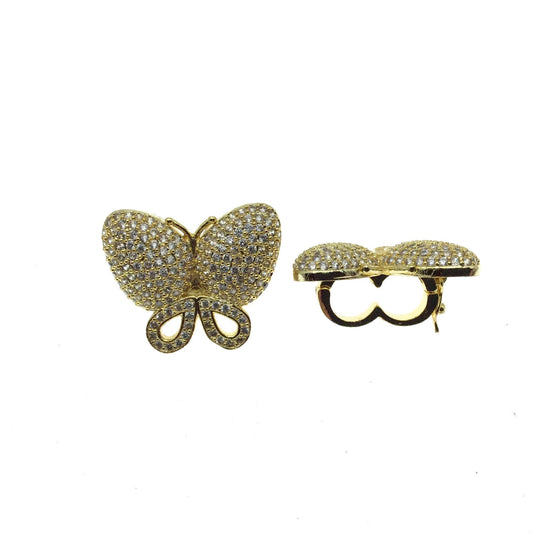 Gold Plated CZ Cubic Zirconia Inlaid Clear Butterfly Bolo Slide Copper - Measures 23mm x 28mm, Approx. - Sold Individually, RANDOM