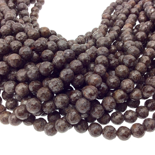 6mm Faceted Natural Brown Snowflake Jasper Round/Ball Shaped Beads with 1mm Holes - Sold by 15" Strands (~ 60 Beads) - Quality Gemstone