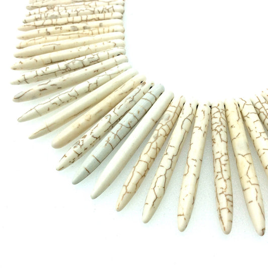 5mm x 48mm Smooth Brown Veined Ivory Howlite Stick Shaped Beads with - Sold by 15" Strands (Approx. 83 Beads) - Quality Gemstone