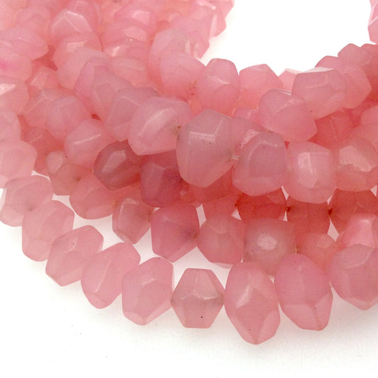11-12mm x 15-17mm Faceted Dyed Light Pink Jade Nugget Beads - 16.5" Strand (~ 28 Beads per Strand) - Natural Semi-Precious Gemstone