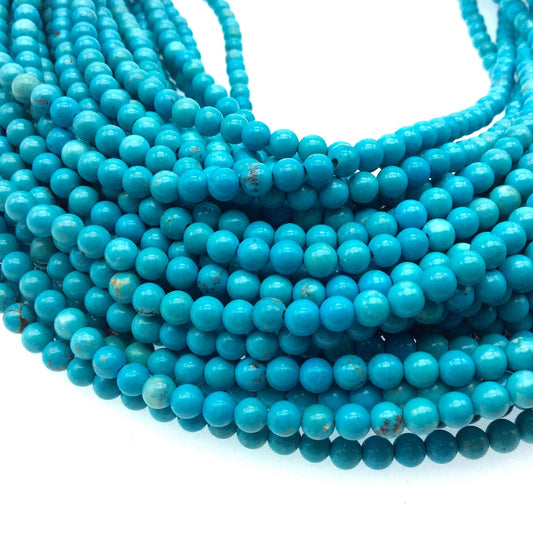 4mm Smooth Dyed Turquoise Blue Howlite Round/Ball Shaped Beads - Sold by 15.25" Strands (Approx. 94 Beads) - Quality Gemstone