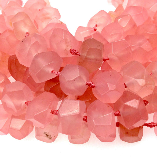 11-12mm x 15-17mm Faceted Dyed Rock Candy Pink Jade Nugget Beads - 16.5" Strand (~ 28 Beads per Strand) - Natural Semi-Precious Gemstone