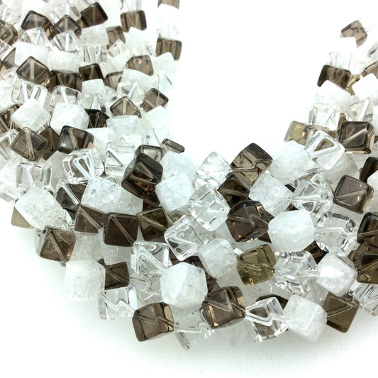 6mm x 6mm Smooth Mixed Quartz Cube Shaped Beads with 1mm Holes - 16" Strand (Approx. 46 Beads) - Natural Semi-Precious Gemstone