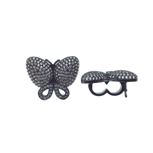 Gunmetal Plated CZ Cubic Zirconia Inlaid Clear Butterfly Bolo Slide Copper - Measures 23mm x 28mm, Approx. - Sold Individually, RANDOM