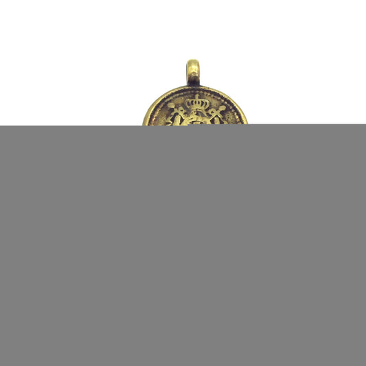 3/4" Oxidized Gold Plated Rustic Cast Coat-of-Arms Design Copper Round/Disc Pendant W Attached Ring - 18mm Diameter, Approximately