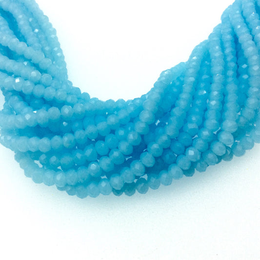 Chinese Crystal 3mm x 4mm Faceted Opaque Baby Blue Glass Crystal Rondelle Beads - 16" Strand (Approximately 134 Beads) - Sold by the Strand