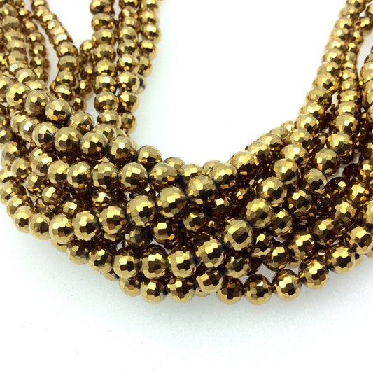 6mm Glossy Finish Faceted Opaque Gold Chinese Crystal Round/Ball Shaped Beads - Sold by 15.75" Strands (Approx. 69 Beads) - (CC6-105)