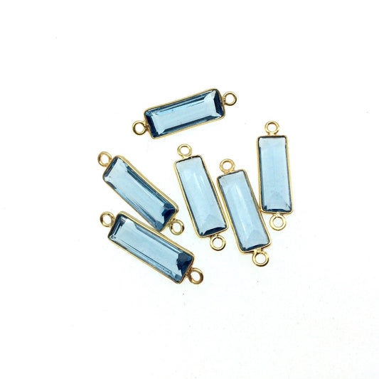 Gold Vermeil Faceted Cut Stone Rectangle Shaped Smoky Blue Hydro (Lab Created) Quartz Bezel Connector- Measuring 5mm x 15mm - Sold Per Piece