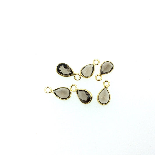 Smoky Quartz Bezels | BULK LOT - Pack of Six (6) Gold Vermeil Pointed Cut Stone Faceted Teardrop Shaped Clear Pendant Measures 4mm x 6mm