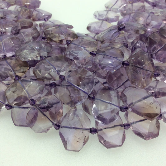 15mm x 20mm Glossy Finish Pale Amethyst Faceted Rectangle Shaped Beads with 1mm Holes - 15" Strand (Approx. 21 Beads per Strand)