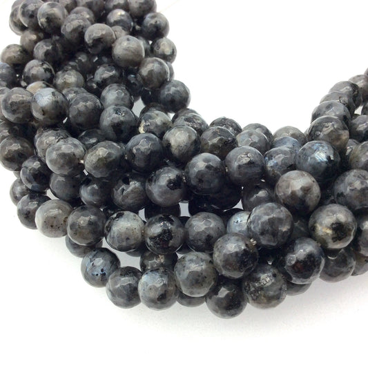 8mm Faceted Dyed Mottled Charcoal Gray Natural Jade Round/Ball Shaped Beads with 1mm Beading Holes - Sold by 15.25" Strands (~ 47 Beads)