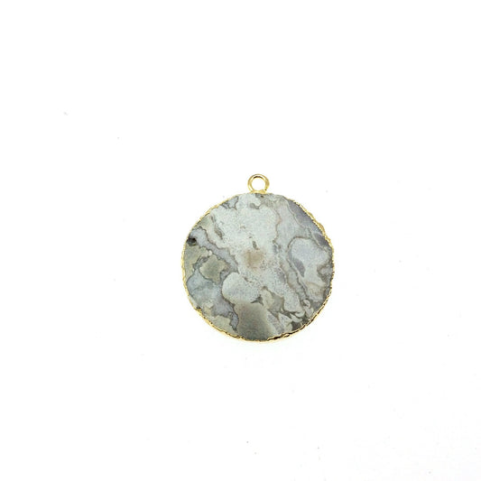 Medium Gold Electroplated Fossil Coral Faceted Round/Coin Shaped Pendant - Measures 22-30mm approx. - Sold Individually, Random