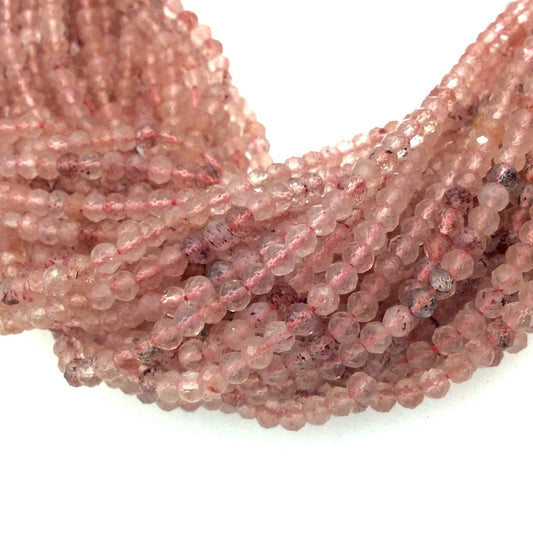 Holiday Special! 2.5mm-3mm x 3mm Faceted Natural Pink Strawberry Quartz Rondelle Beads - 13" Strand (~ 122 Beads)
