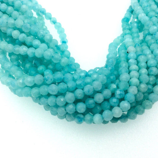 Holiday Special! 3mm x 3mm Faceted Natural Enhanced Aqua Blue Amazonite Round Beads - Sold per 13" Strand (Approx. 107 Beads)