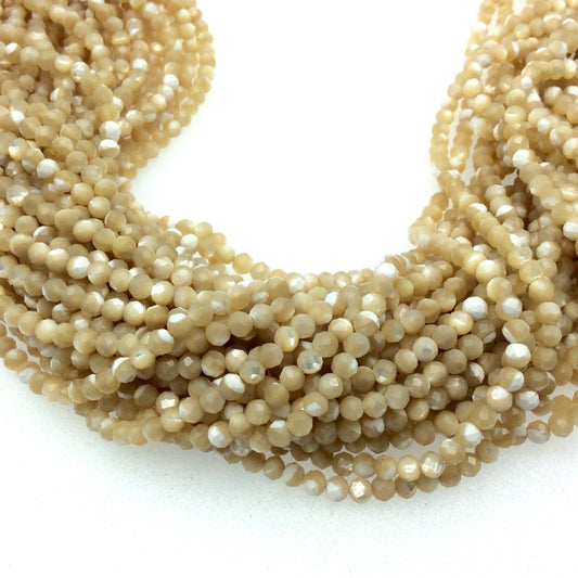 Holiday Special! 3mm x 3mm Faceted Natural Golden Mother of Pearl Round Beads - 13" Strand (~ 114 Beads)